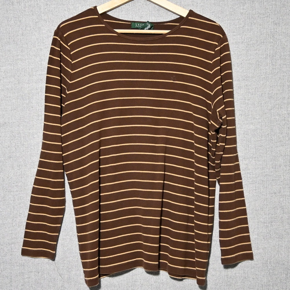 Lauren Ralph Lauren Top Womens Striped Long Sleeve 1X Brown